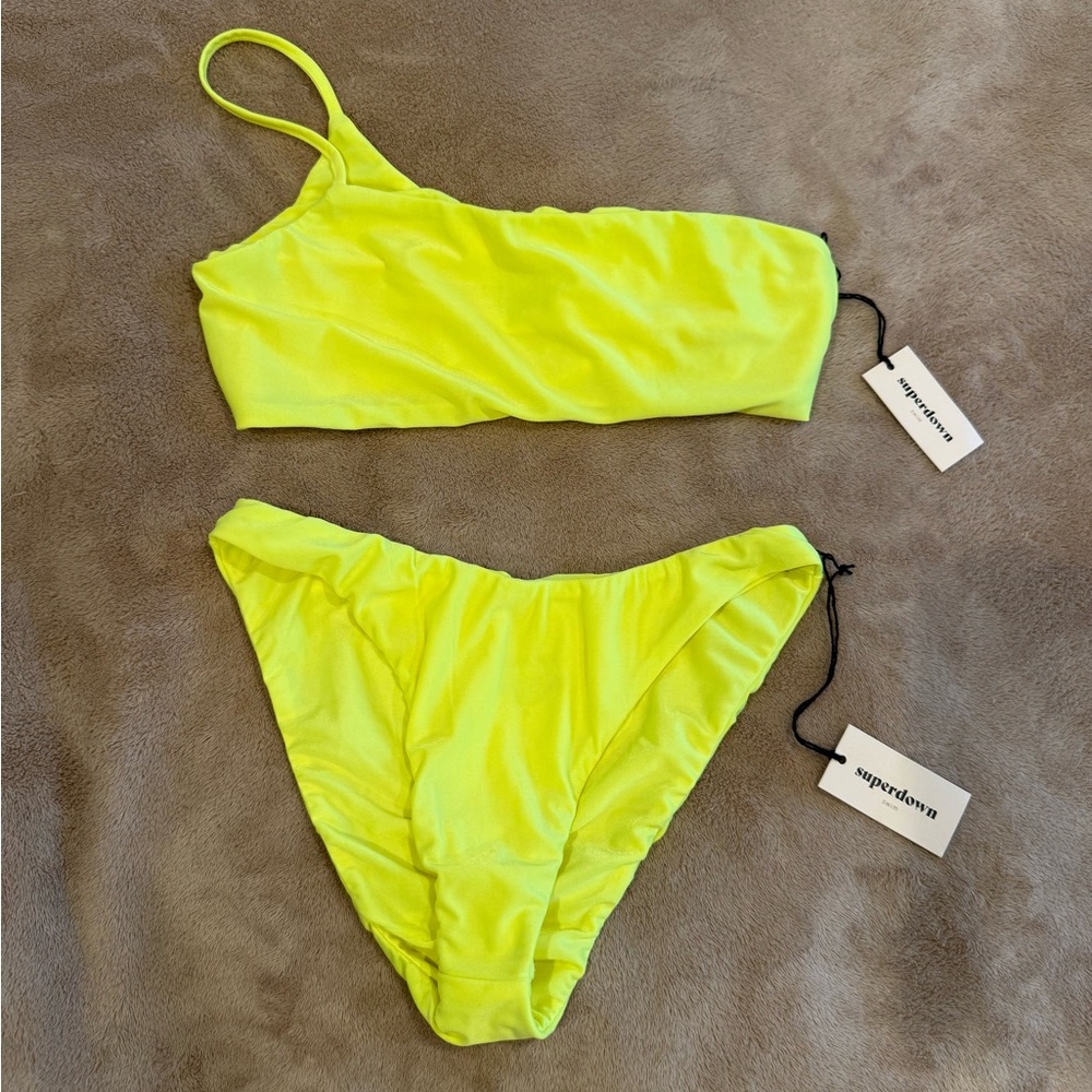 NWT superdown Neon Yellow Strapless Bikini Set
